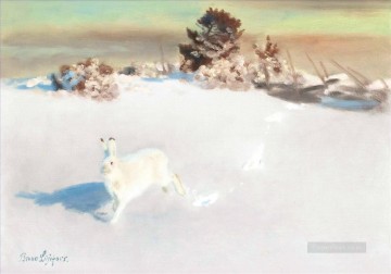 Lièvre blanc arctique Peinture à l'huile